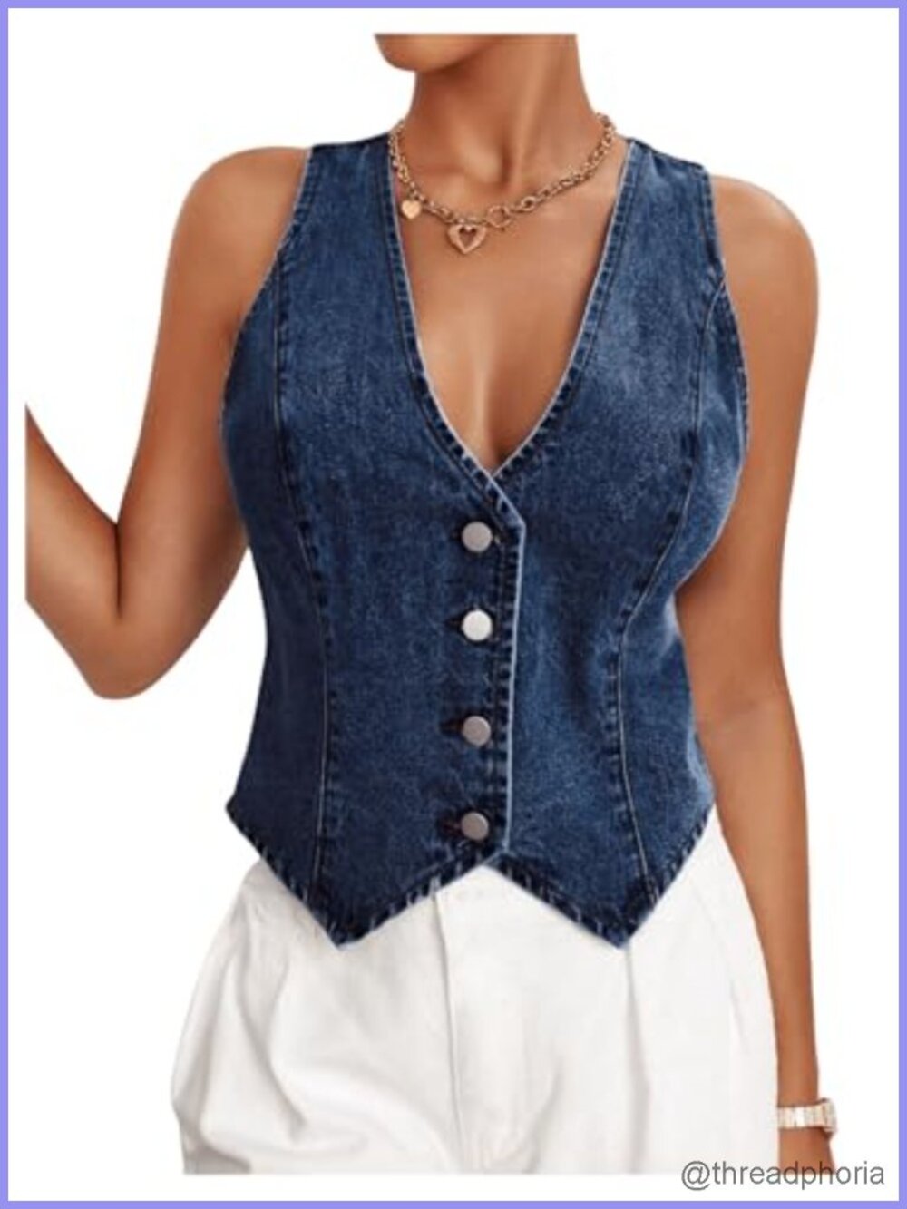 Sleeveless Denim Vest Asymmetrical Hem Button Down Waistcoat